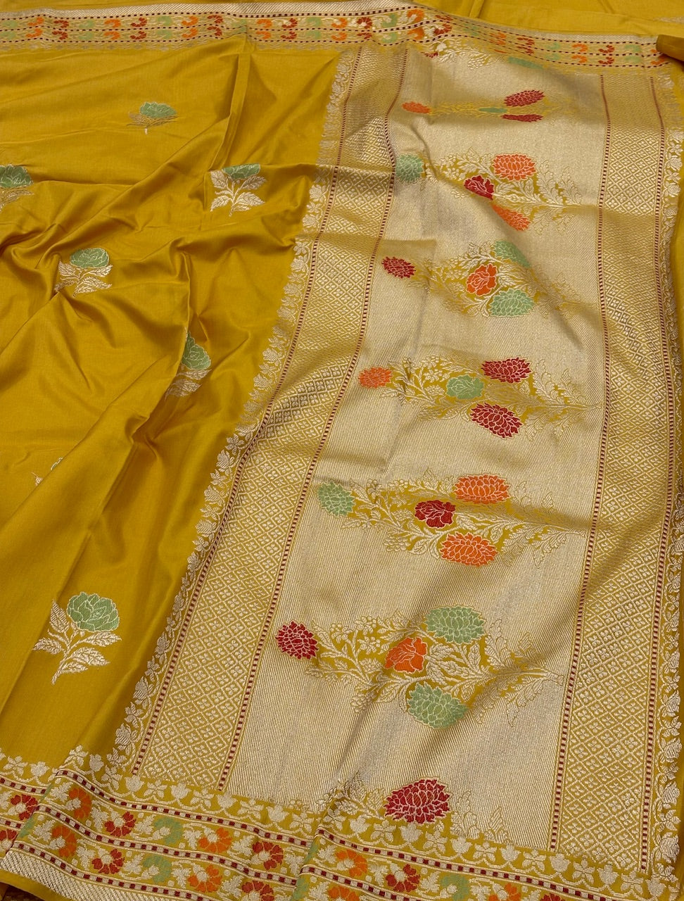 Musterd Yellow Banarasi Pure Katan Silk Handwoven Saree