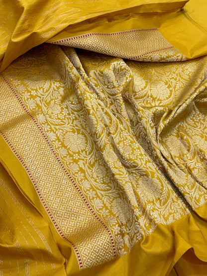 Musterd Yellow Banarasi Pure Katan Silk Handwoven Saree