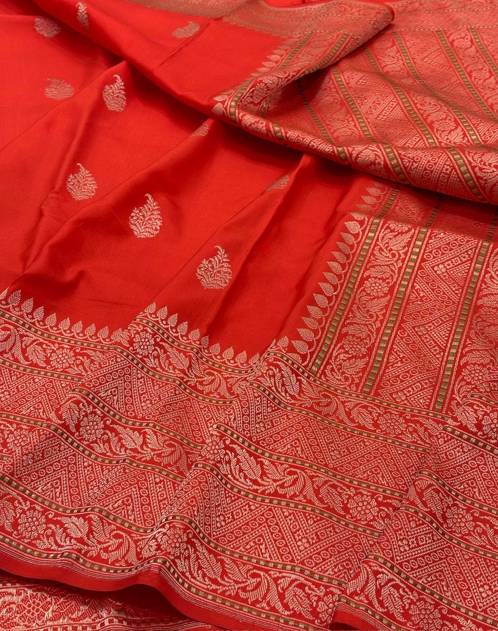 Vibrant Orange Pure Banarasi Ektara  Silk Handwoven Saree