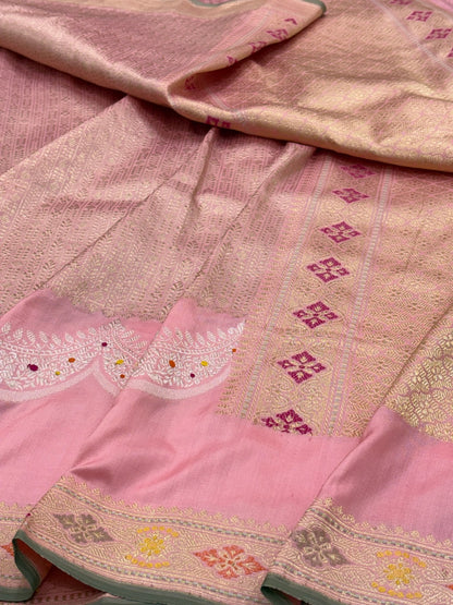 Pink Pure Banarasi Ektara  Silk Handwoven Saree