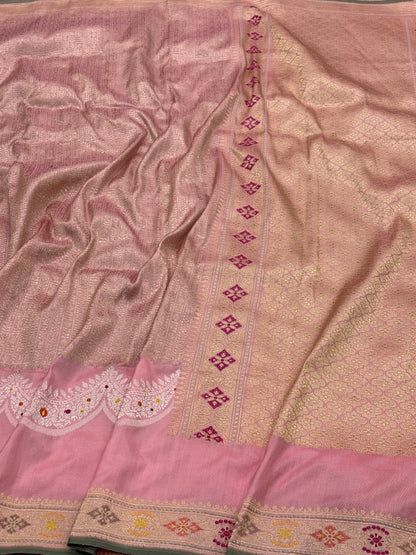 Pink Pure Banarasi Ektara  Silk Handwoven Saree