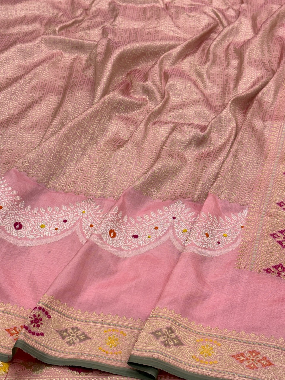 Pink Pure Banarasi Ektara  Silk Handwoven Saree