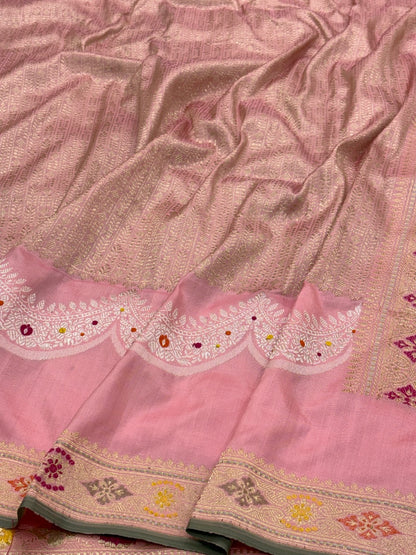 Pink Pure Banarasi Ektara  Silk Handwoven Saree