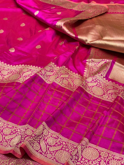 Rani Pink Banarasi Pure Katan Silk Handwoven Saree