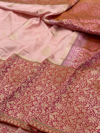 Peach Pure Banarasi Ektara  Silk Handwoven Saree