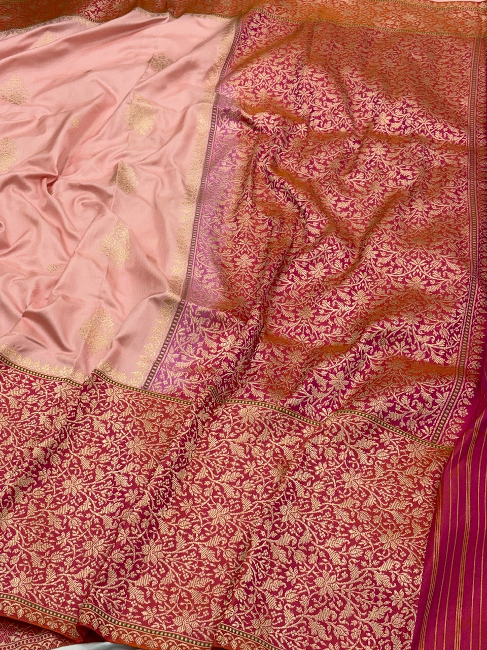 Peach Pure Banarasi Ektara  Silk Handwoven Saree
