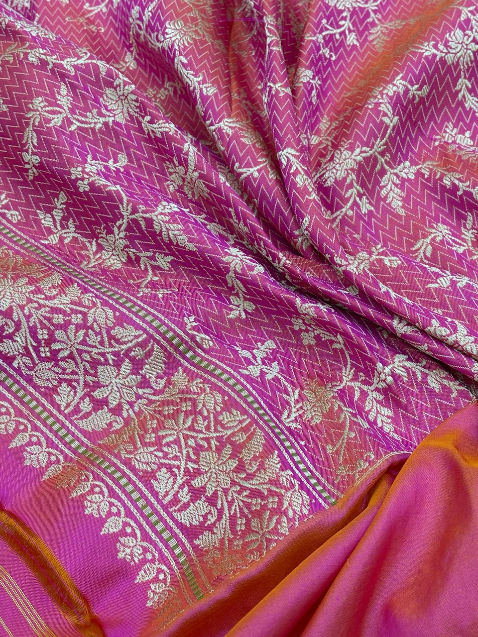 Peach Pure Banarasi Ektara  Silk Handwoven Saree