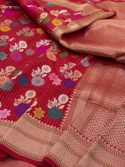 Red Banarasi Pure Katan Silk Handwoven Saree