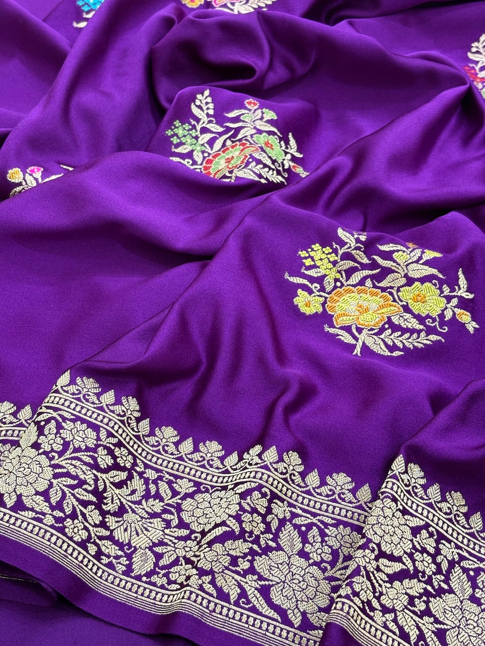 Purple Banarasi Satin-Mashru Silk Handwoven Saree