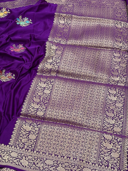 Purple Banarasi Satin-Mashru Silk Handwoven Saree