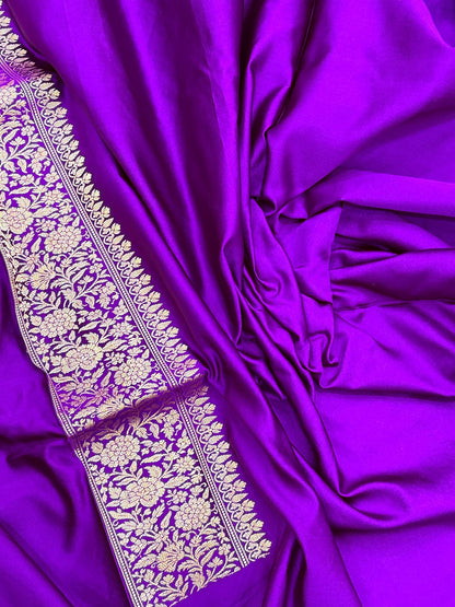 Purple Banarasi Satin-Mashru Silk Handwoven Saree