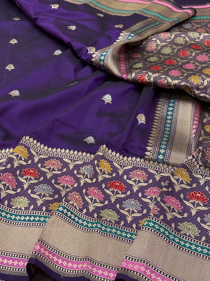 Purple Banarasi Pure Katan Silk Handwoven Saree