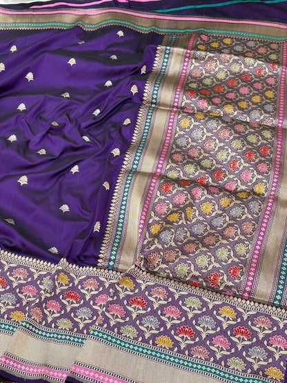 Purple Banarasi Pure Katan Silk Handwoven Saree