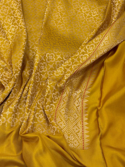 Musterd Yellow Pure Banarasi Ektara  Silk Handwoven Saree