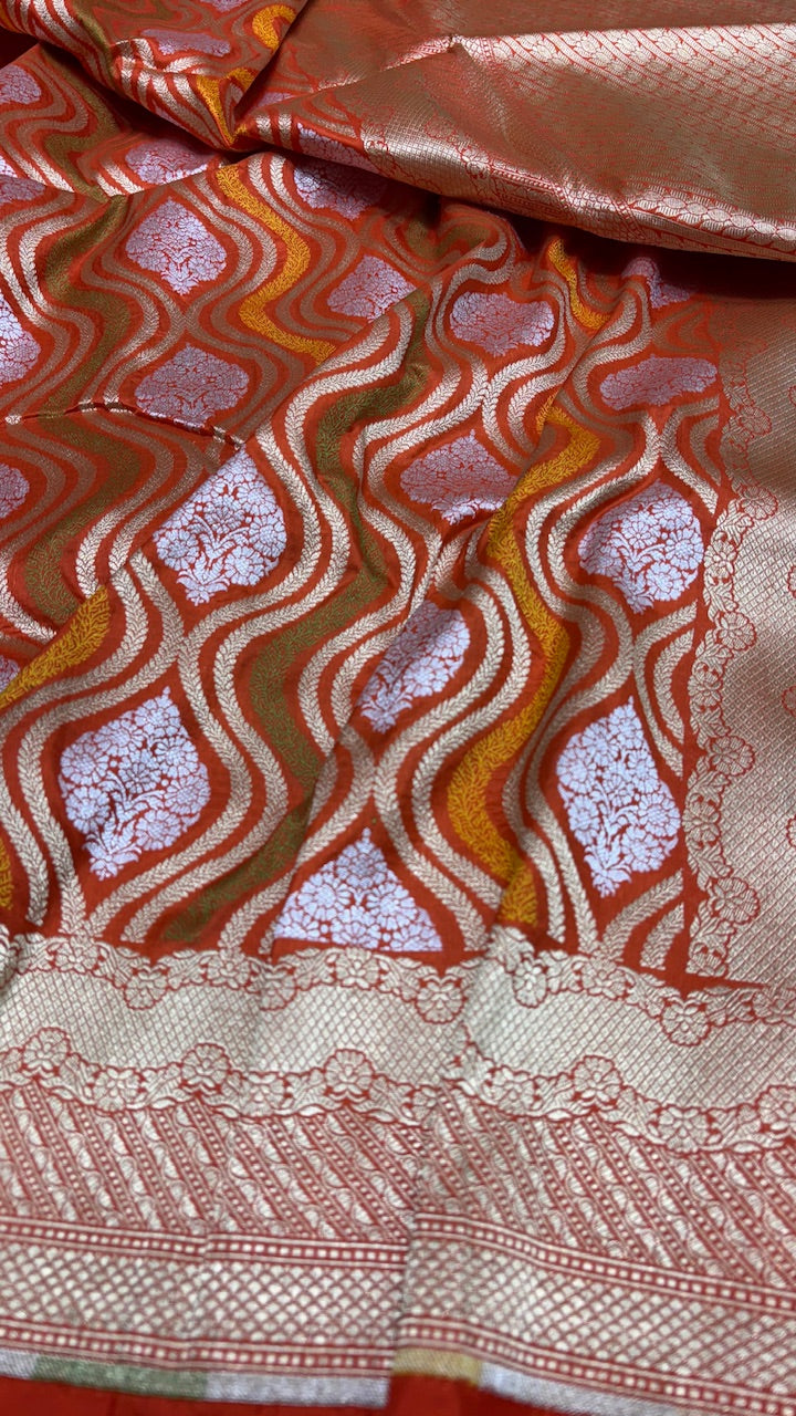 Orange Pure Banarasi Katan Silk Saree