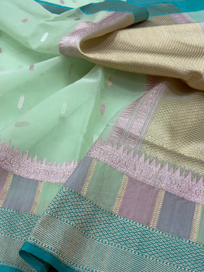 Sea Green Banarasi Kora Silk Handwoven Saree
