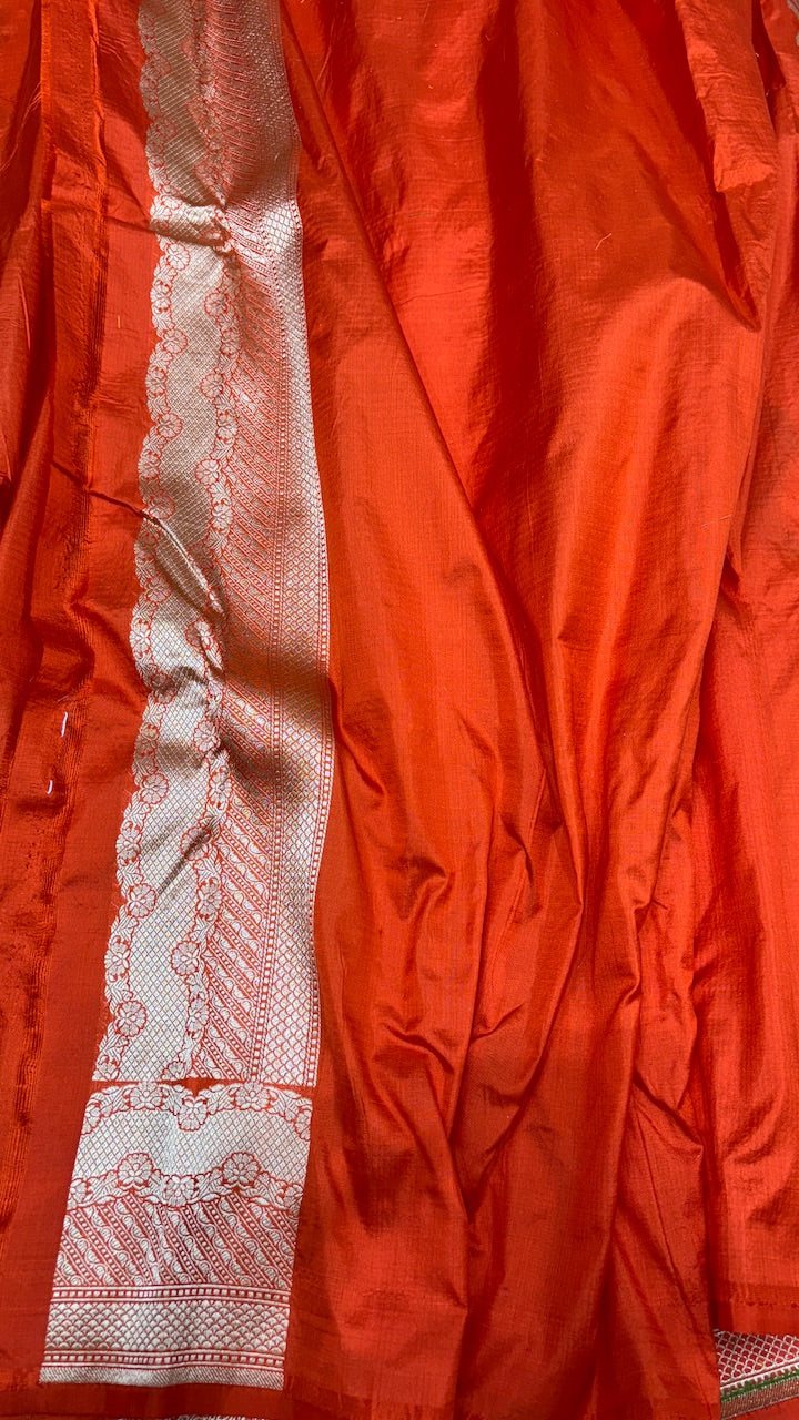 Orange Pure Banarasi Katan Silk Saree