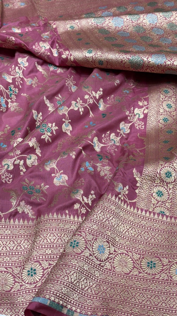 Rose Pink Pure Banarasi Katan Silk Saree