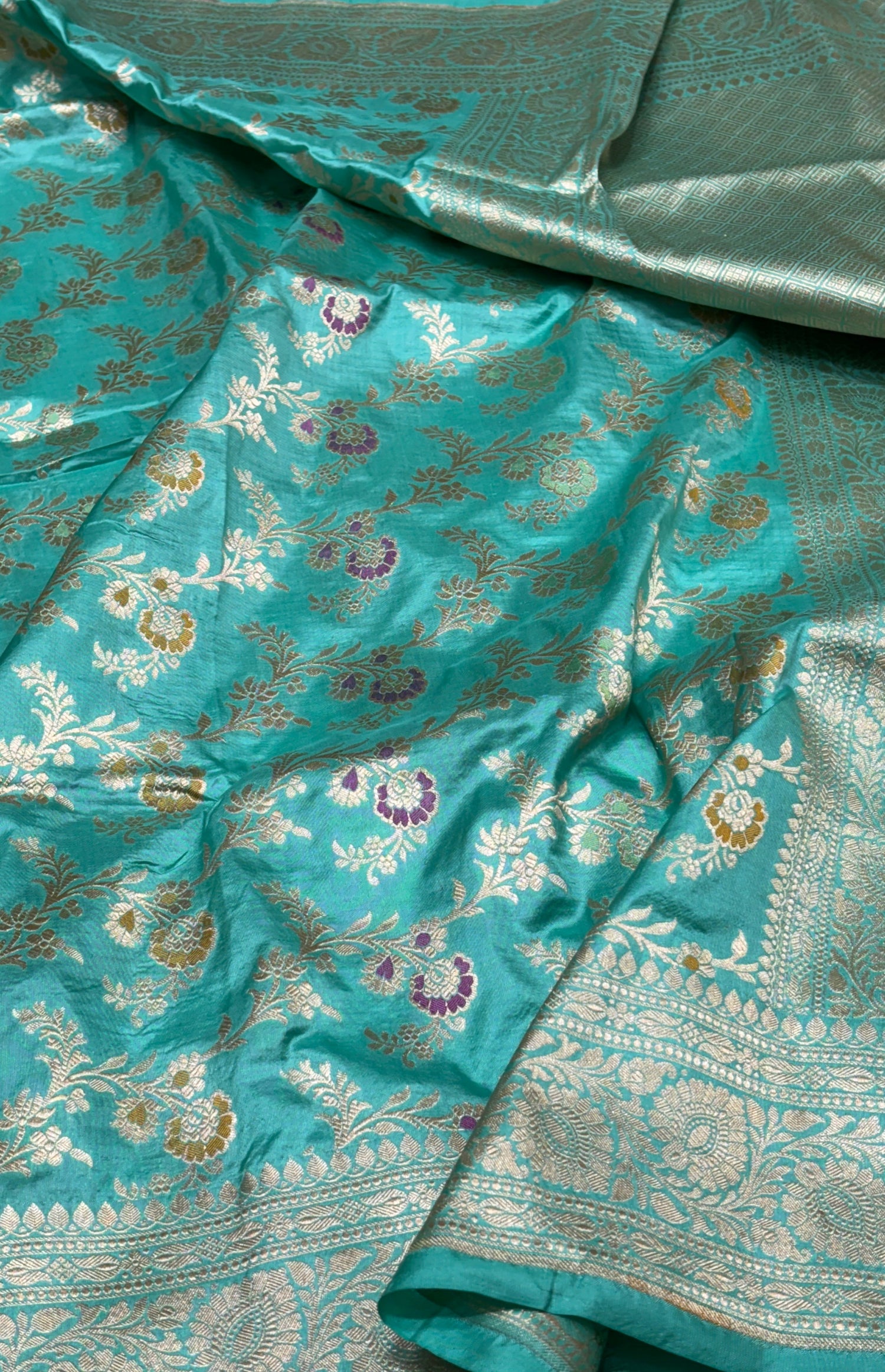 Aqua Green Pure Katan Silk Saree