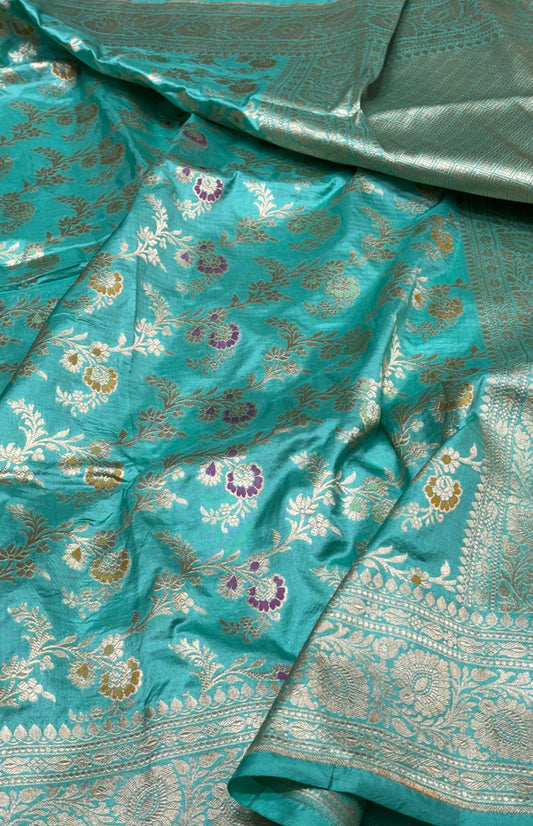 Aqua Green Pure Katan Silk Saree