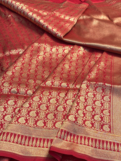 Red Banarasi Katan Brocade Silk Saree