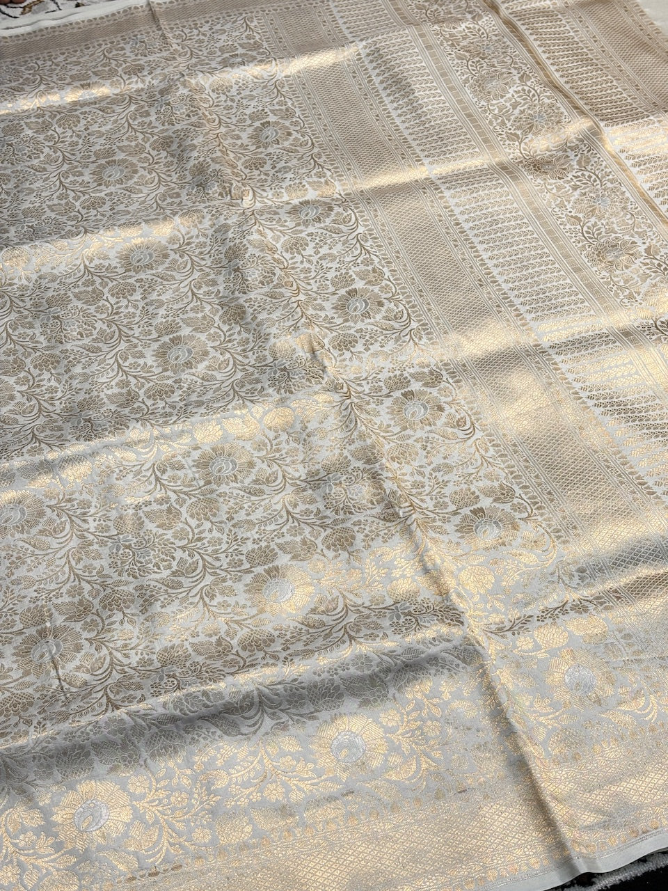 Ivory Banarasi Katan Brocade Silk Saree