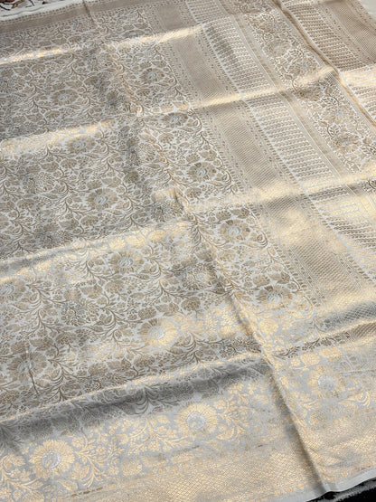 Ivory Banarasi Katan Brocade Silk Saree