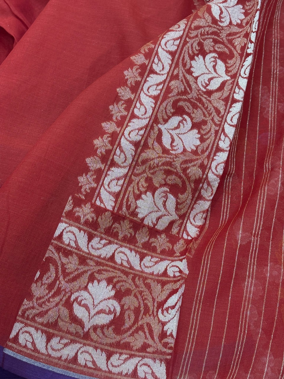 Red Banarasi cotton Jamdani handloom Saree