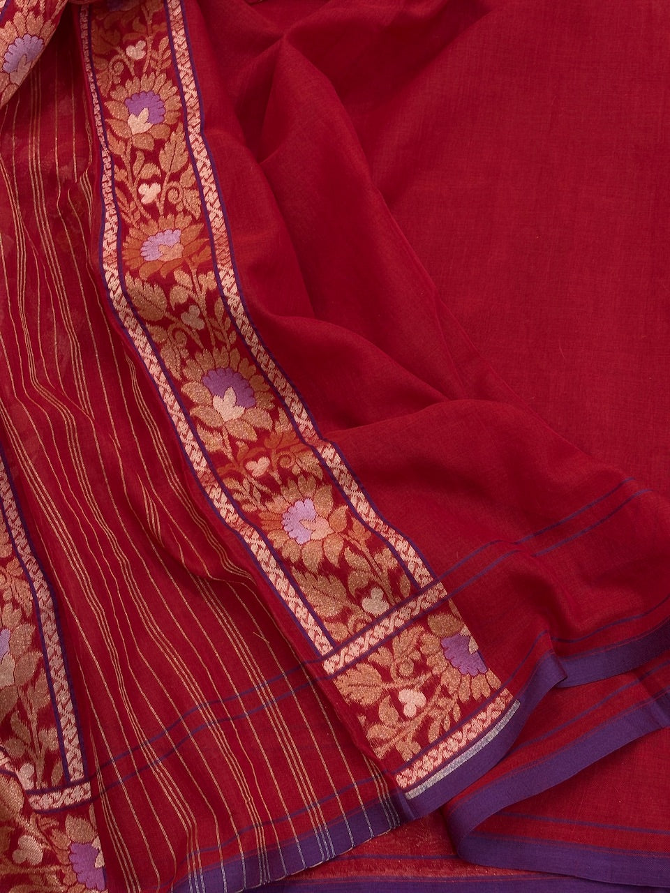 Red Banarasi cotton Jamdani handloom Saree
