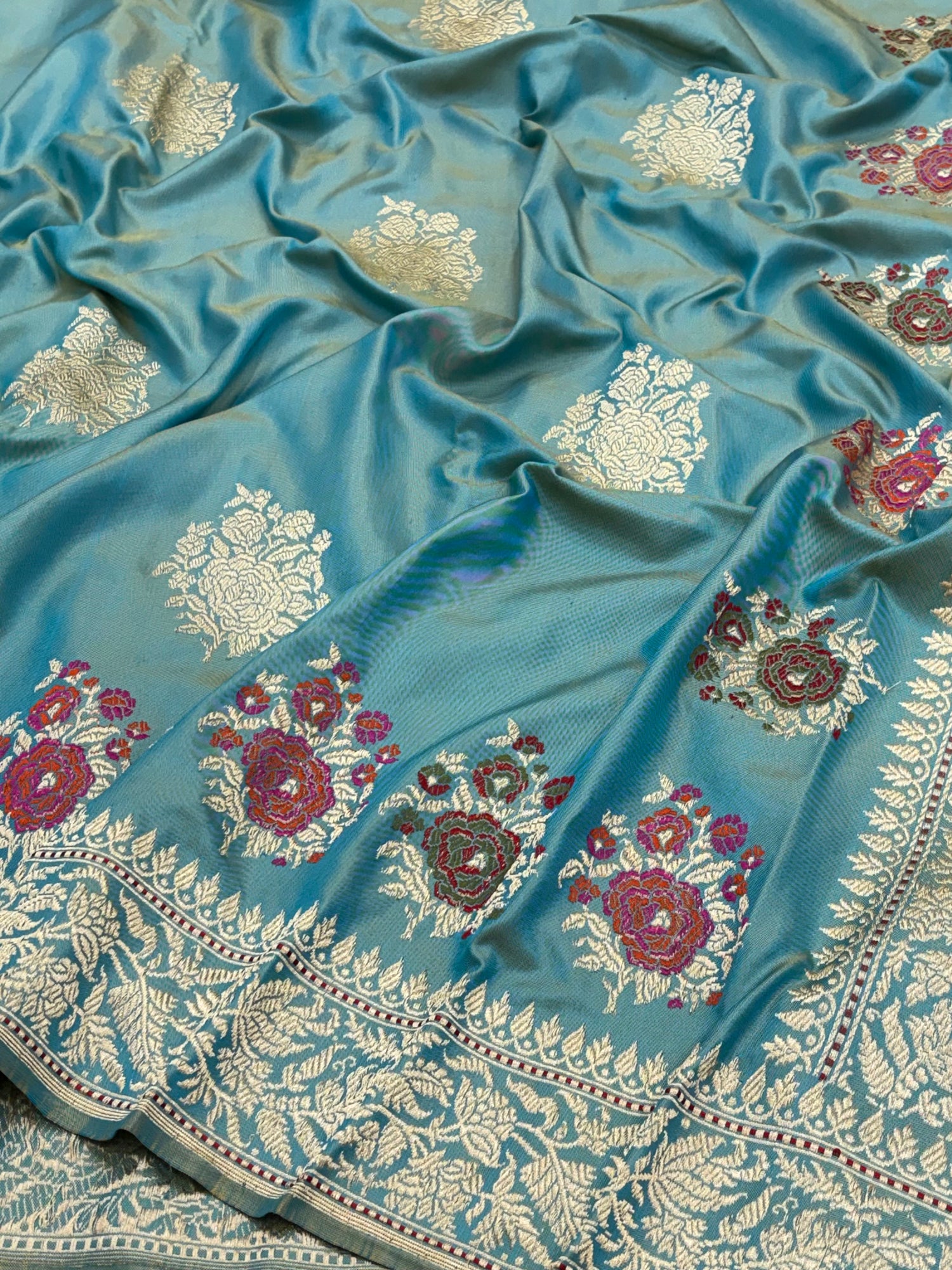 Turquoise Blue Pure Banarasi Ektara  Silk Handwoven Saree