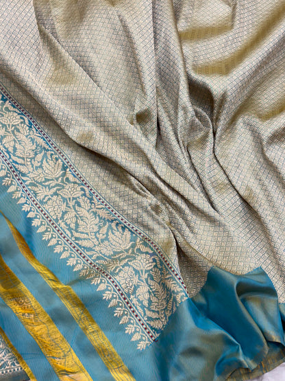 Turquoise Blue Pure Banarasi Ektara  Silk Handwoven Saree