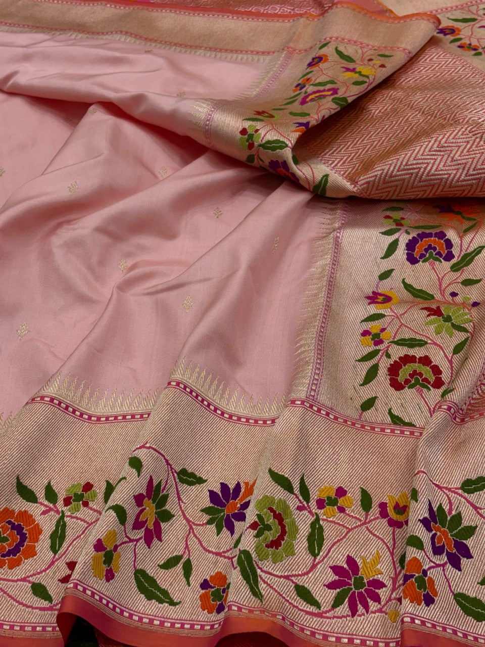 Peach Pure Banarasi Ektara  Silk Handwoven Saree