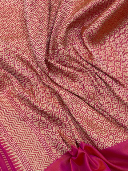 Peach Pure Banarasi Ektara  Silk Handwoven Saree