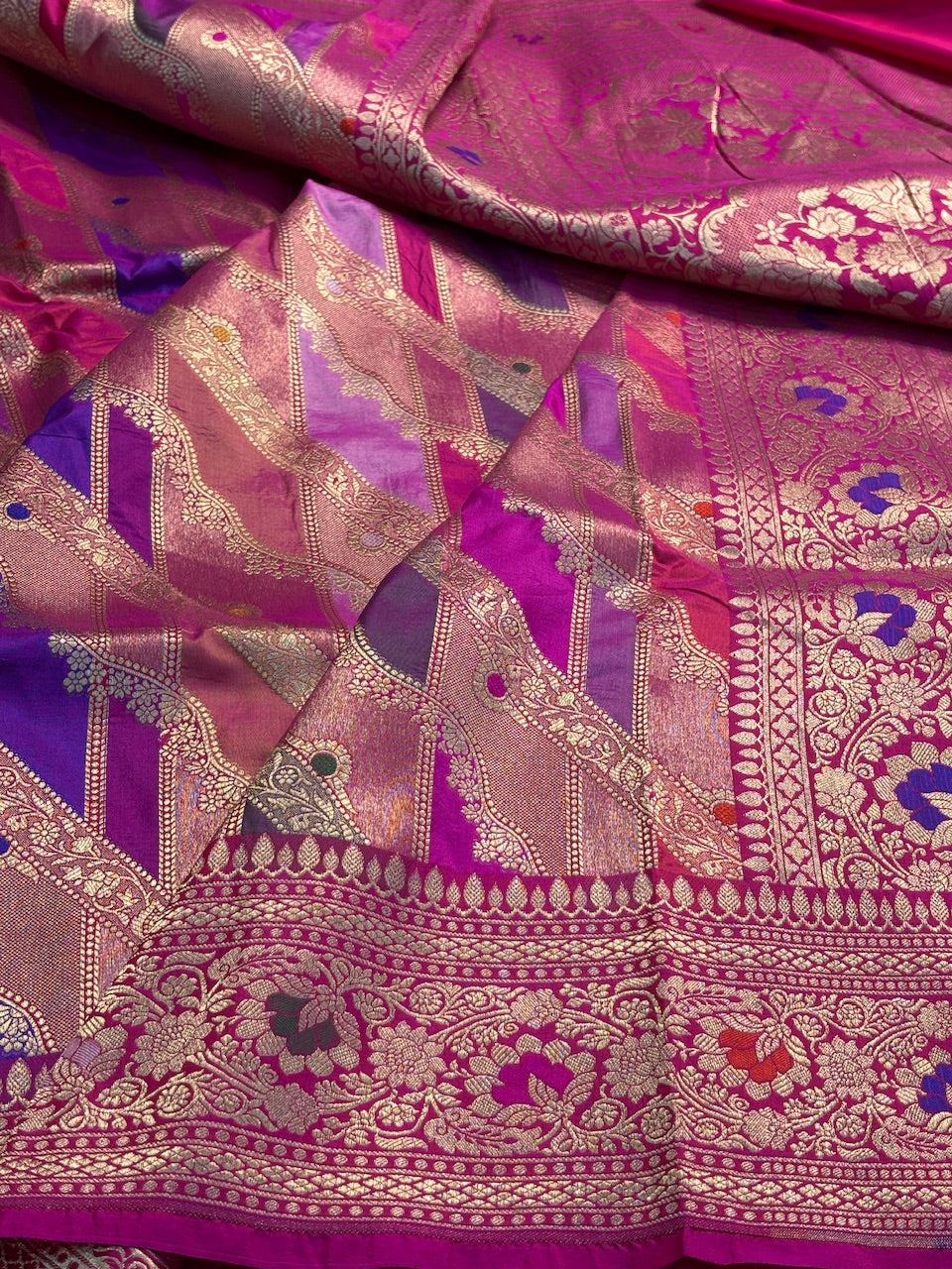 Rani Pink Pure Banarasi Sona Rangkaat Katan Silk Saree