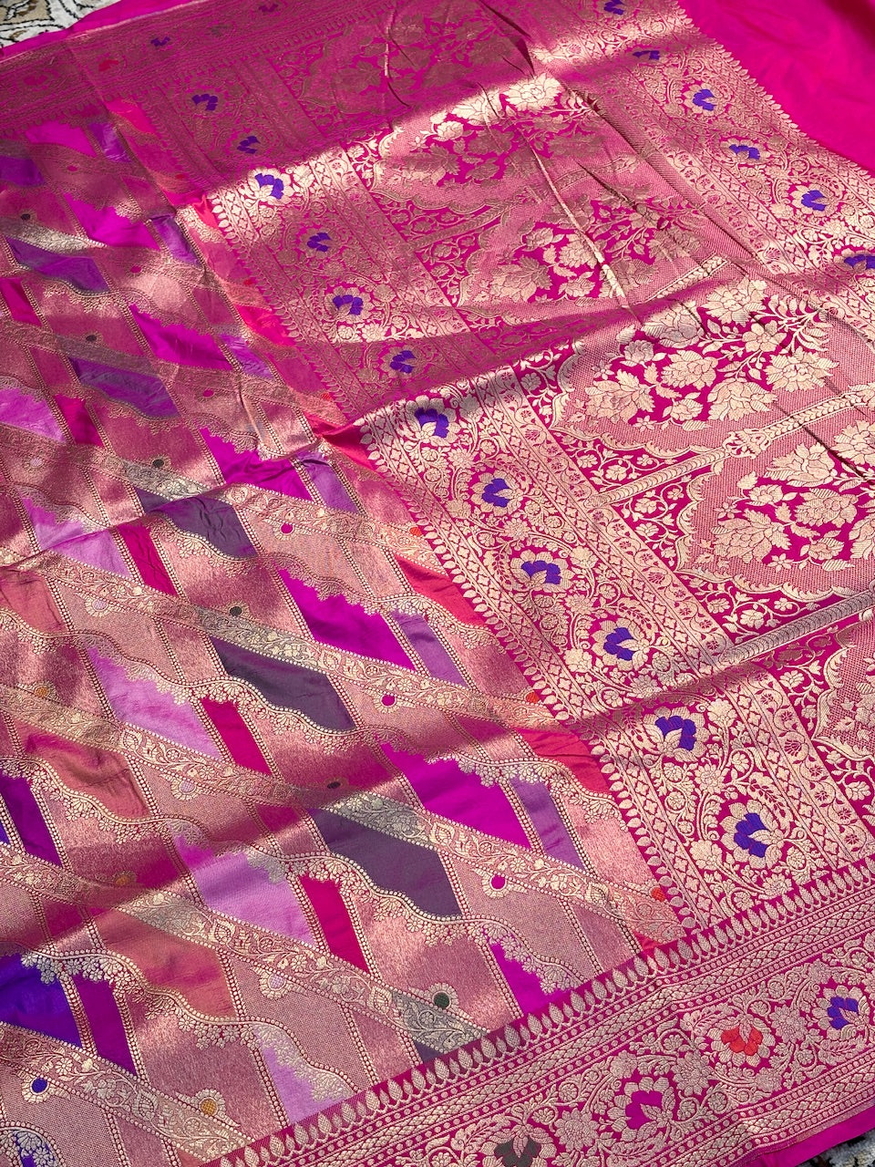 Rani Pink Pure Banarasi Sona Rangkaat Katan Silk Saree