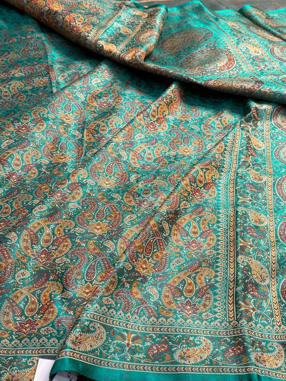 Sea Blue Satin Tanchoi Silk Banarasi Handwoven Saree