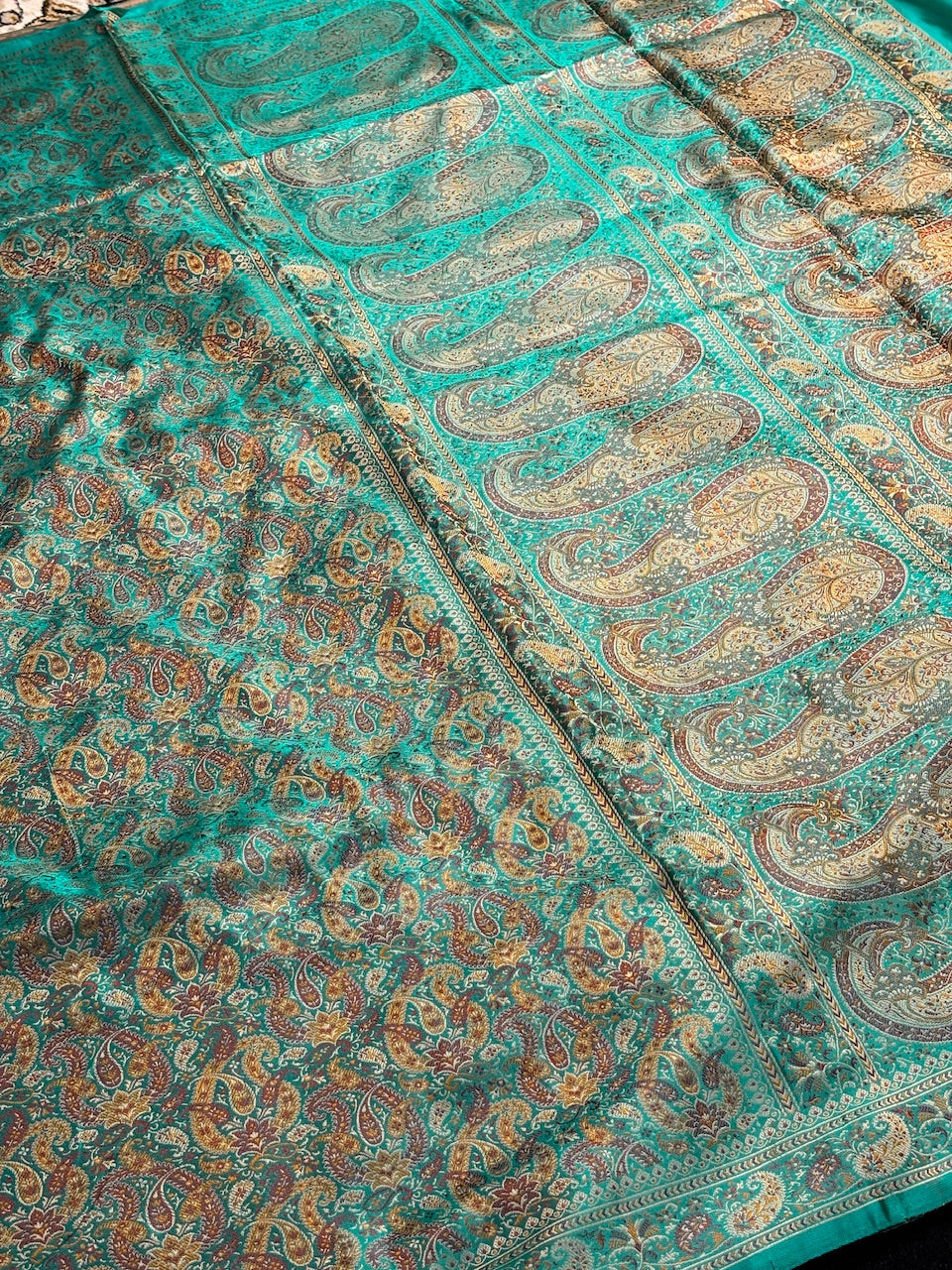 Sea Blue Satin Tanchoi Silk Banarasi Handwoven Saree