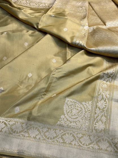 Beige Pure Banarasi Ektara  Silk Handwoven Saree