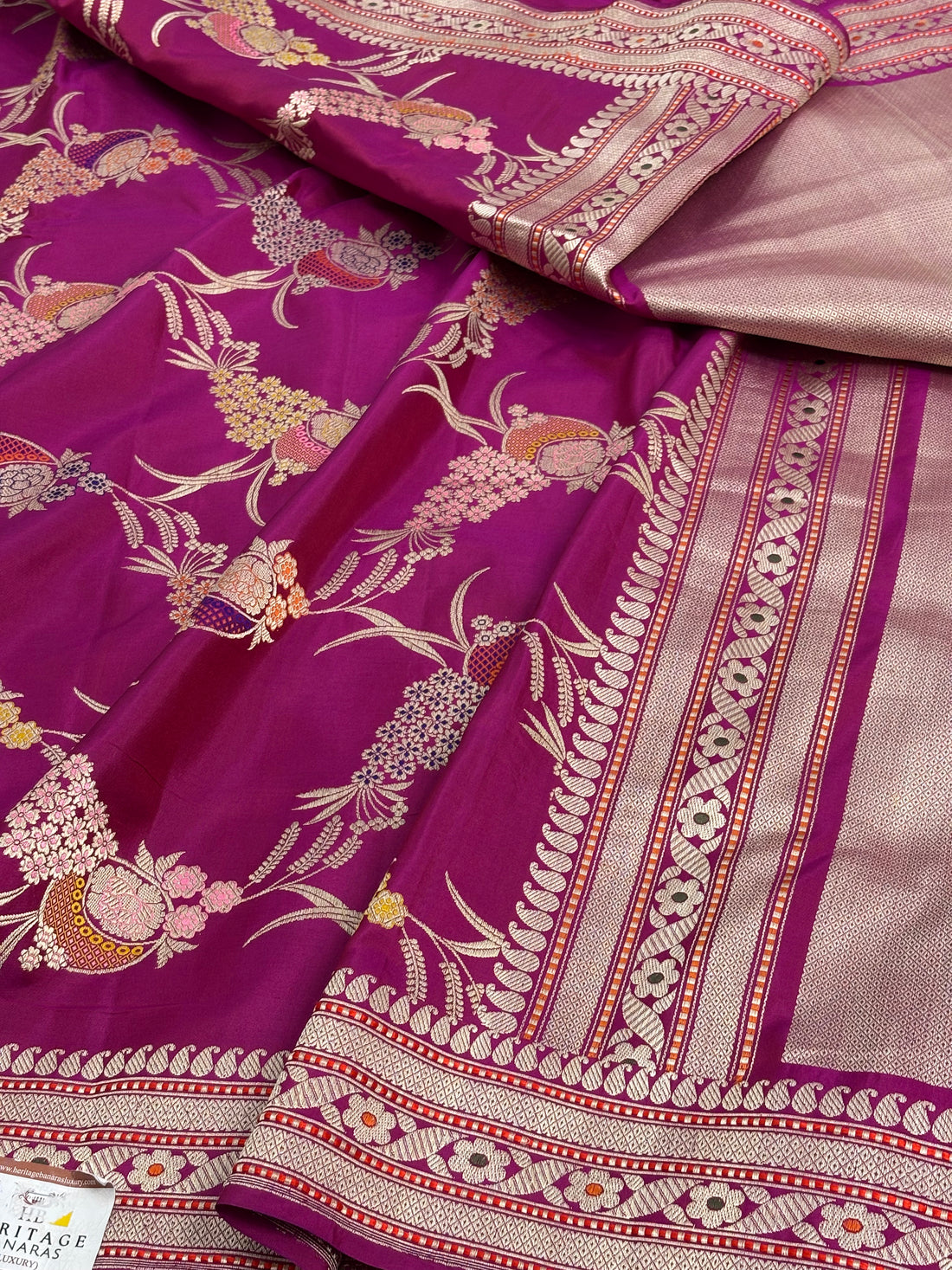 Rani Pink Handwoven Pure Katan Silk Banarasi Saree with Meenakari