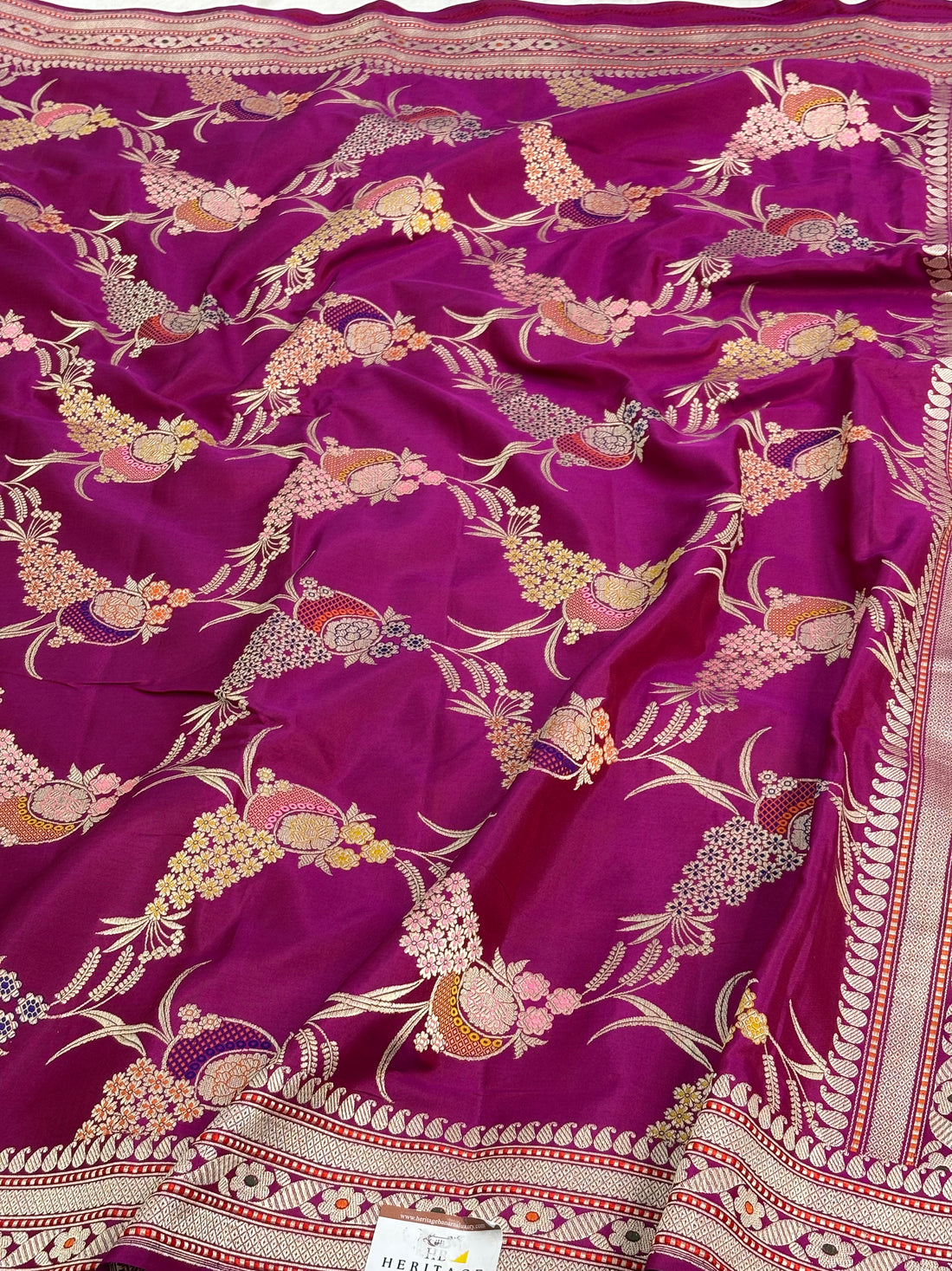 Rani Pink Handwoven Pure Katan Silk Banarasi Saree with Meenakari