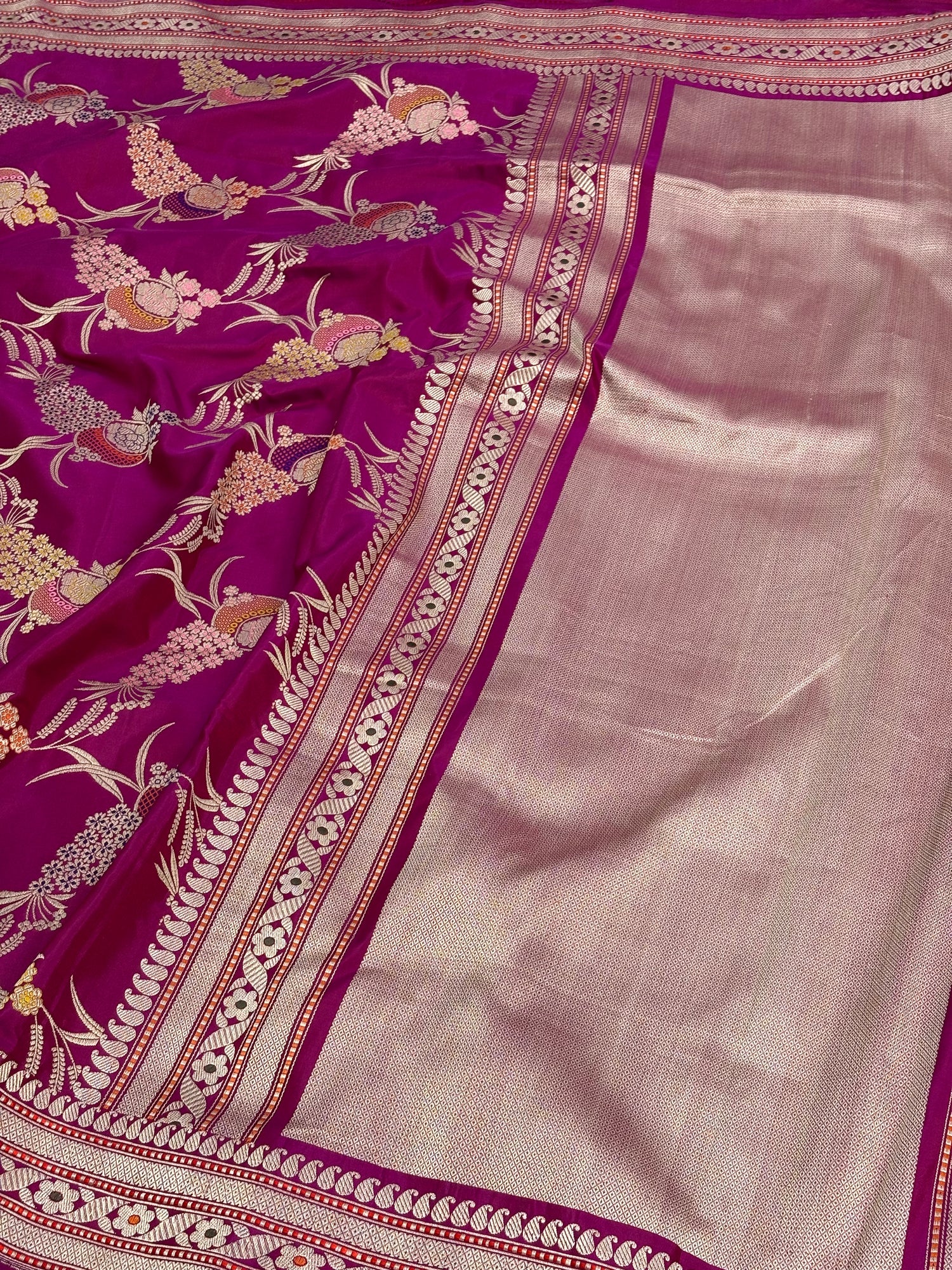 Rani Pink Handwoven Pure Katan Silk Banarasi Saree with Meenakari