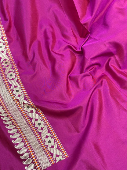 Rani Pink Handwoven Pure Katan Silk Banarasi Saree with Meenakari