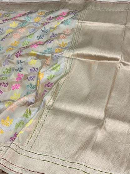 Ivory Handloom Pure Katan Silk Banarasi Saree