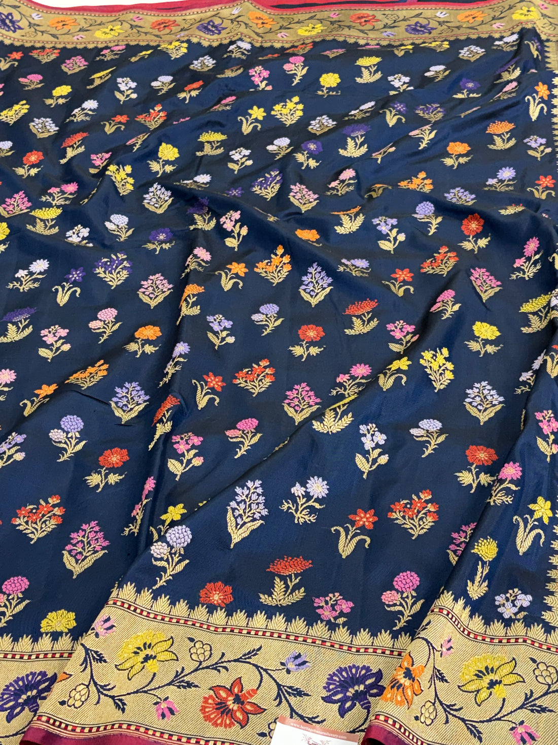 Navy Blue Handwoven Banarasi katan silk saree with Multicolor Meenakari Jaal Weaving