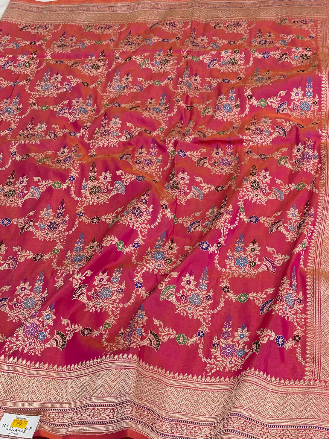 Pink Handwoven Banarasi Pure Katan Silk with Meenakari Kadwa Jaal Weaving