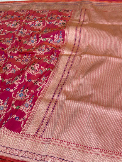 Pink Handwoven Banarasi Pure Katan Silk with Meenakari Kadwa Jaal Weaving