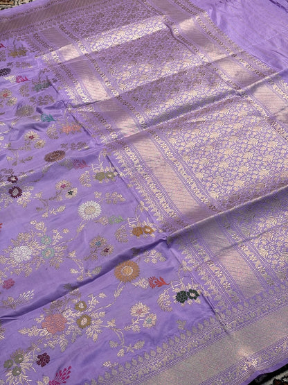 Lavender Pure Banarasi Katan Silk Handloom Saree