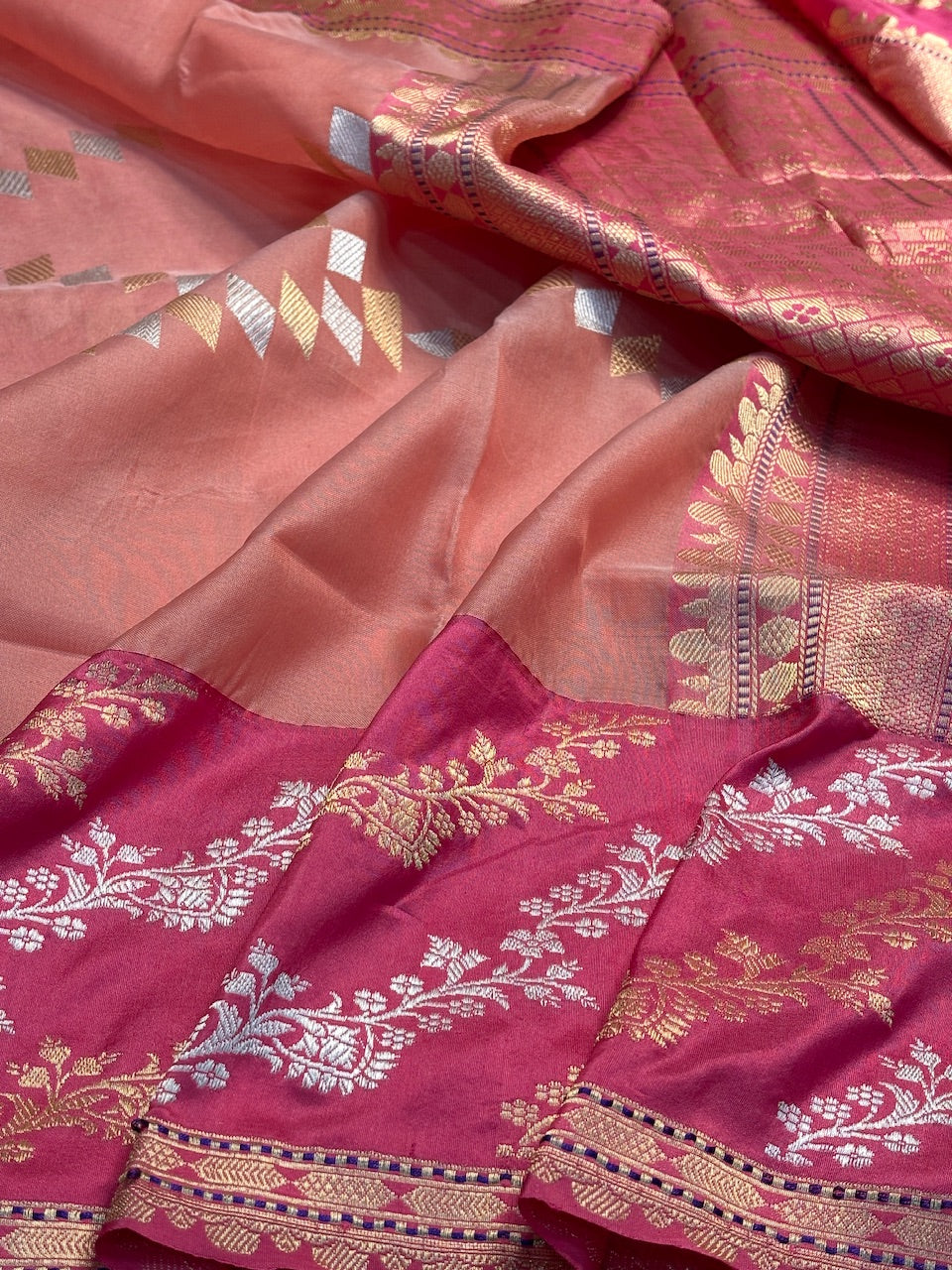 Peach Banarasi Kora Silk Handwoven Saree