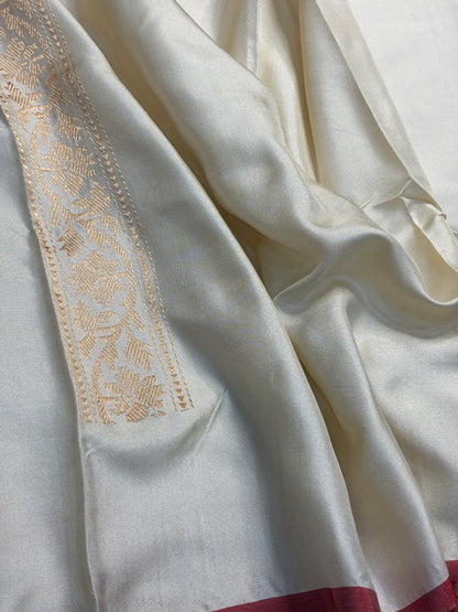 Ivory Pure Banarasi Ektara  Silk Handwoven Saree