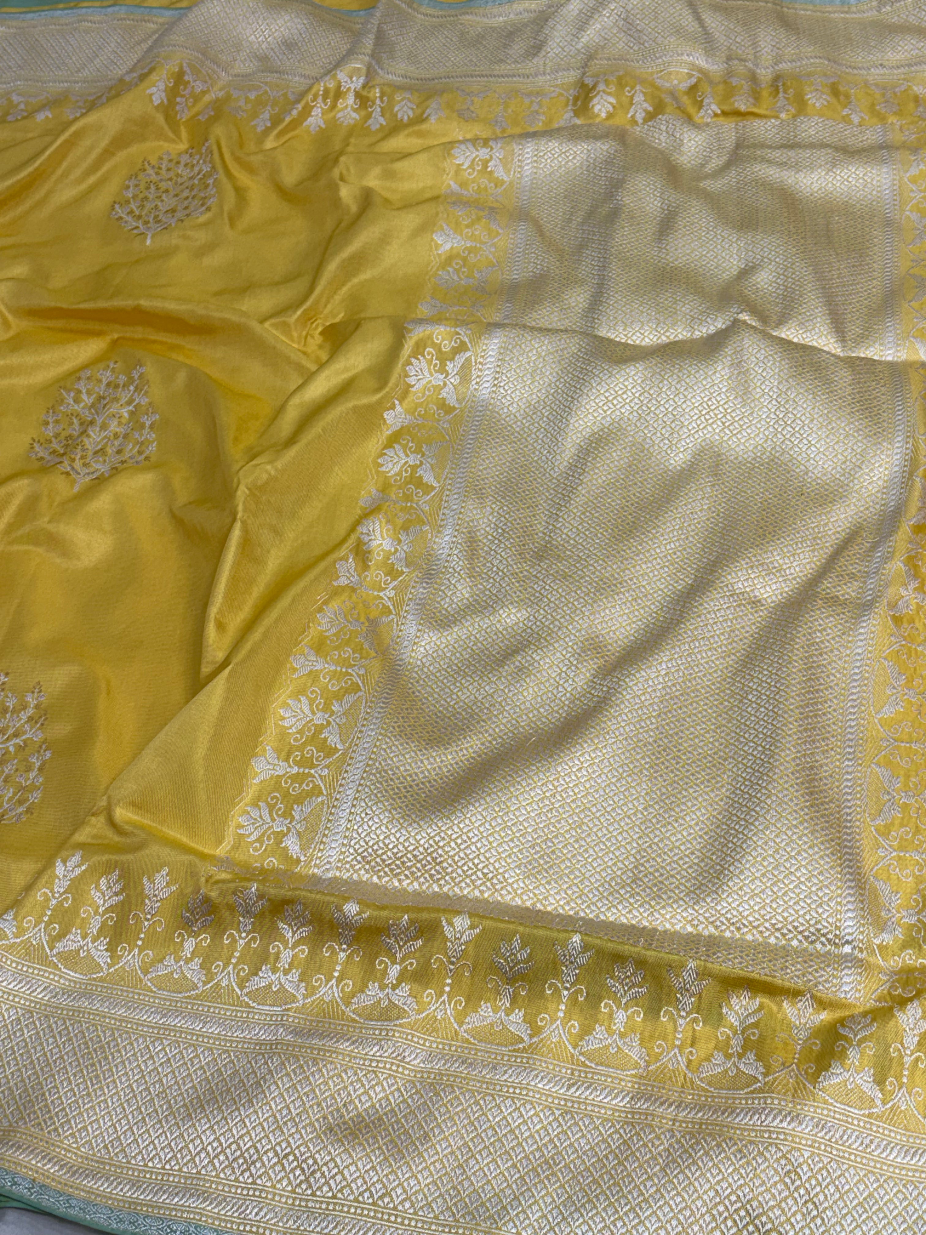 Yellow Handwoven Banarasi Pure Ektara Katan Silk Saree